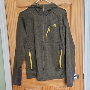 The North Face Olive Jacket with Yellow Zipper Accents